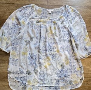 LAUREN CONRAD Floral Print Chiffon 3/4 Sleeves Women's Top Plus 1X